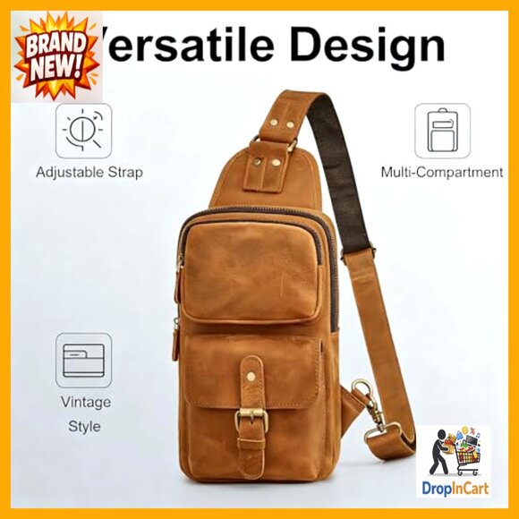 Vintage Leather Crossbody Backpack Daypack Adjustable Straps Unisex Outdoor main image 4